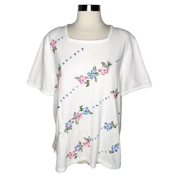 Vintage Alfred Dunner Embroidered Floral Blouse - Size L/XL - Picture 1 of 4